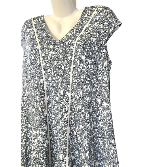 Ann Taylor Petite Blue/White Floral Vines Structured w/ Boning Dress | Size 14P - Picture 6 of 11